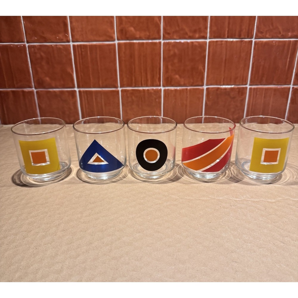 5 Libbey Modern Geometric Mod Drinking‎ Glasses Collectible MCM Barware 1970s